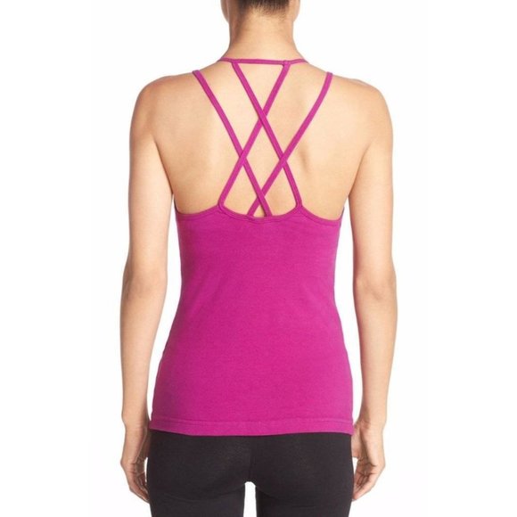 Hard Tail Tops - HARD TAIL Double Cross Strappy Yoga Exercise Tank Top Berry Pink Magenta X-Small